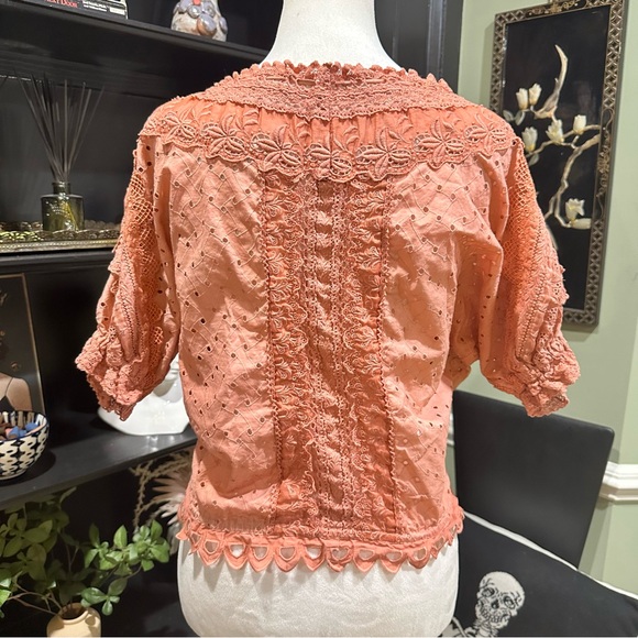 Boho Coral Lace Crochet Peasant Blouse – Size Small - Picture 5 of 8